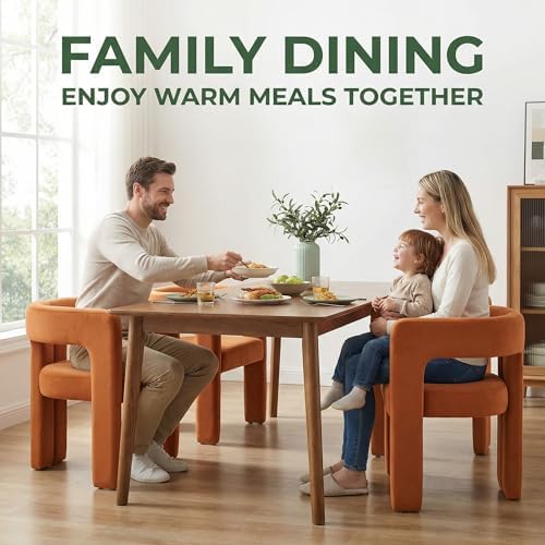 VESCASA Modern Barrel Dining Chairs Set of 4 with Open Back, Orange Velvet | Comfortable Upholstered Dining Room Chairs, Sturdy Solid Wood Legs, Accent Kitchen Armchairs for Living Room, Home, Apartment