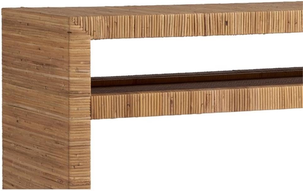 Pemberly Row Long Key Console Table, 60W X 18D X 32H, Wrapped Split Rattan, Tan Natural Cane Finish, No Assembly Required, Coastal Style Accent Table for Living Room or Entryway