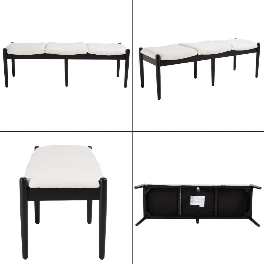 CIMOTA Modern Linen End of Bed Bench, Upholstered Bedroom Ottoman Bench Entryway Bench for Hallway/Dress Room/Living Room, Window Ottoman Bench with Solid Wood Legs, 54 Inch Long, White