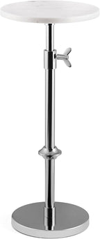 Modern Chrome Side Table Adjustable Height – Polished Chrome Finish Bedside Table, Coffee Table or Plant Stand, 29” Tall with Marble Top and Aluminium Iron Frame for Bedroom, Bathroom, or Living Room
