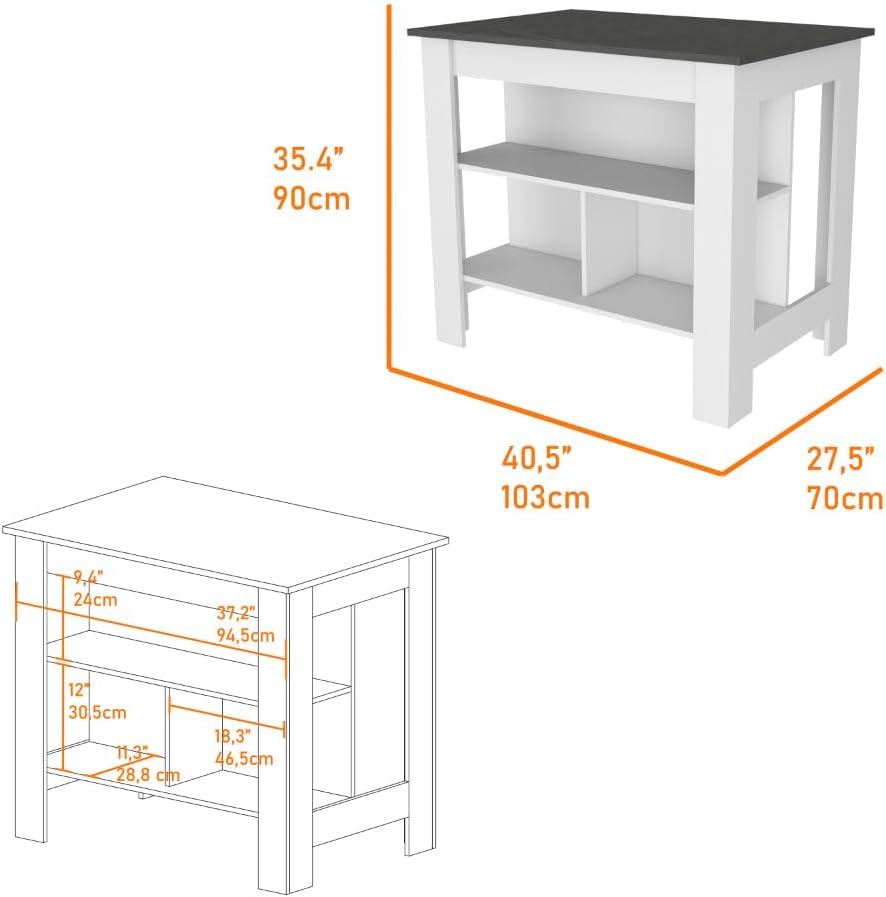 White and Onyx 2-Piece Kitchen Set with Island and Wall Cabinet | Includes 6-door wall cabinet with interior rack and 3-shelf kitchen island