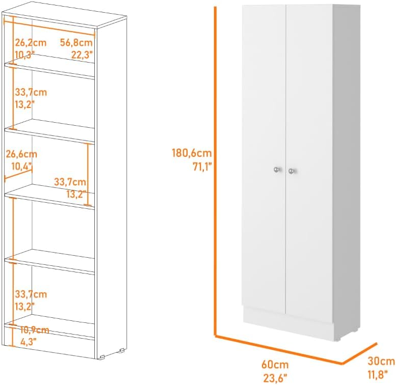 White and Light Oak 4-Door Kitchen Set with Island and Pantry Cabinet | Includes 4-door pantry cabinet with interior shelves and two-top kitchen island