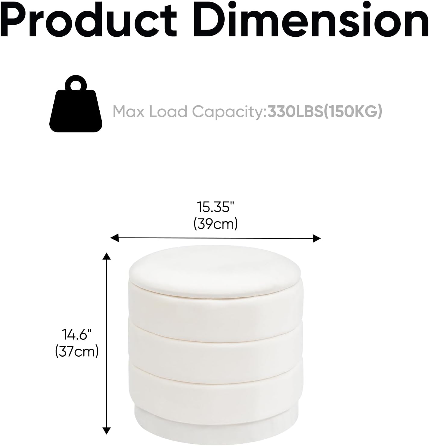 15.4" Round Velvet Storage Ottoman with Reversible Lid, Upholstered Circular Ottoman Footrest with Hidden Storage, Foldable Padded Footstool for Dorm Living Room & Bedroom, White