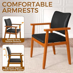 Dining Chairs with Arms Set of 4, Wood Frame Faux Leather Kitchen Chairs, Comfortable Upholstered Accent Chairs for Kitchen, Dining Room,and Living Room(Black)