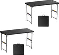 FanttikOutdoor Folding Table 4 Foot Quick Adjust, 4 Heights Camping, Party | Effortless Adjustable Height Foldable Small Card Table, Fixing Lock, Carry Handle, Indoor Outdoor, 2-Pack Black Zeta X4 Pro