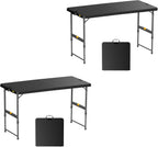 FanttikOutdoor Folding Table 4 Foot Quick Adjust, 4 Heights Camping, Party | Effortless Adjustable Height Foldable Small Card Table, Fixing Lock, Carry Handle, Indoor Outdoor, 2-Pack Black Zeta X4 Pro