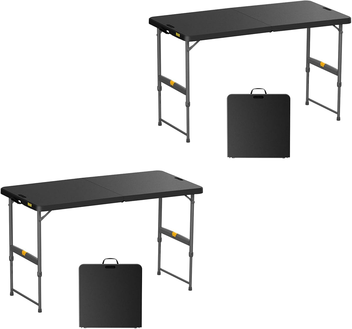 FanttikOutdoor Folding Table 4 Foot Quick Adjust, 4 Heights Camping, Party | Effortless Adjustable Height Foldable Small Card Table, Fixing Lock, Carry Handle, Indoor Outdoor, 2-Pack Black Zeta X4 Pro