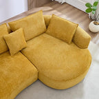 125” Curved Boucle Sofa,Modern 5-Seater L-Shape Sectional Couch with Chaise and Memory Foam,Modular Oversized Teddy Sofas for Living Room,Bedroom,Apartment (Right Facing,Yellow)