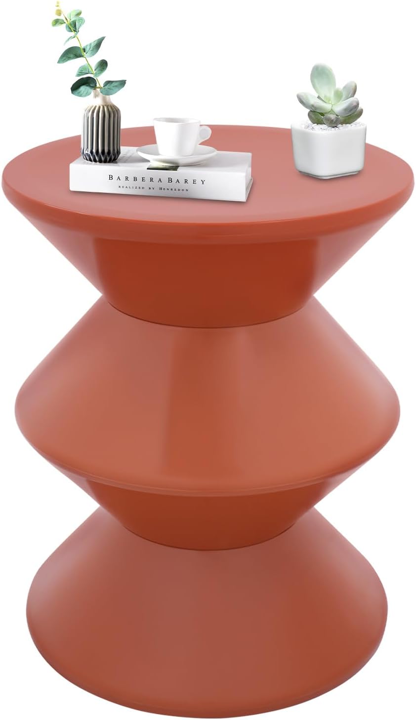 17.7 inch Modern Round Side Table Round End Table, Pedestal Circle Accent Tables Geometric Coffee Table Hourglass Shaped Sofa Stool for Living Room Bedroom Office Apartment Yards, Orange