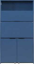 Compact Kitchen Pantry,69''H Buffet with Hutch and Foldable Workstation,Storage Cupboard with Adjustable Shelf and Power Outlet for Dining, Living Room (Dark Blue-f)