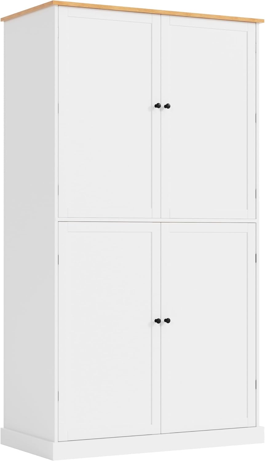 71" Tall Kitchen Pantry Storage Cabinet with 8 Door Shelves and 2 Storage Compartments, Two-Tone Freestanding Food Pantry Cabinet with Adjustable Shelves for Kitchen, Dining Room
