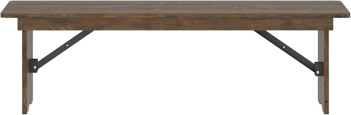 Flash Furniture Hercules 60x12 in Commercial Folding Bench, Rustic | Foldable Locking Legs, Farmhouse, Rustic