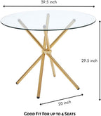 Round Glass Dining Table with Gold Criss Cross Legs, 39.5 Inch Modern Gold Kitchen Table Circular, Elegant Dining Room Table for 4 (Art Deco)