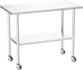 Atelicf NSF Stainless Steel Prep Table 24X48 inch, Flat Top & Casters | Mobile commercial-grade table for restaurants, kitchens, food trucks, breweries, bars, garages, and BBQ