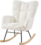 Glider Chair for Living Room Tufted Upholstered Teddy Fabric Rocking Chair with Metal Frame Accent Chair (Ivory)