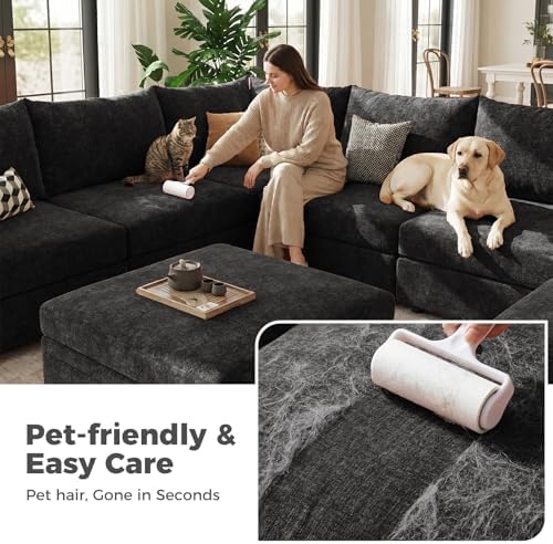 ABCASA Oversized Chenille Accent Chair,Washable Cover and Deep Seat,Black | Extra Wide Seat and Washable Cover,with Fluffy Pillows and Soft Cushions,Reading Chairs for Living Room,Bedroom,Pet-Friendly