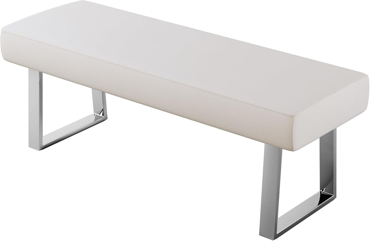 JIEXI 45.3" Upholstered PU Leather Bedroom Bench Footstool with Metal Legs | Sturdy Silver Plated Chrome Legs, Padded Seat, Space Saver, for Bedroom Entryway Living Room Window