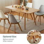 47’’-63’’ 100% Oak Extendable Dining Table, Solid Wood Folding Kitchen Table, Mid Century Modern Dinner Table for Kitchen, Apartment, Living Room (47''-63'' Natural)