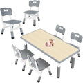 FUNLIO Kids Table and 4 Chairs Set and Adjustable Kids Chair (2pcs)，Easy to Wipe Arts & Crafts Table, for Classrooms/Daycares/Homes, CPC & CE Approved (5-Piece Set) - Gray