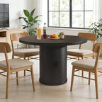 35.5'' Round Pedestal Dining Table, 2-4 Modern Fluted Dining Room Kitchen Table with Storage Shelf, Wood Base Dinner Tables for Kitchen, Breakfast Nook, Small Space, Living Room(Black)
