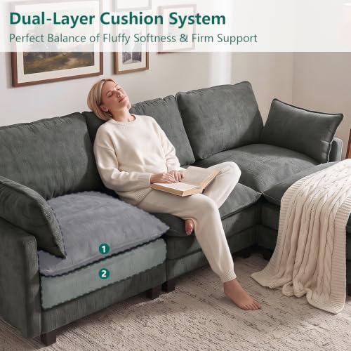 Modular Sectional Sofa, 95" U Shaped Couch, Couches for Living Room | Movable Ottomans, High Resilience Foam, 22" Seat Depth, 2 Layer Cushions, Armrest Pillows, Easy Assembly, Chenille, Dark Gray
