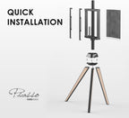 FITUEYES Corner TV Stand for 32-65 Inch TV with Height Adjustable, Oak | Tripod Easel TV Stand with Swivel, Modern Floor Mount for Bedroom Living Room, Made of beech wood, Picasso Series