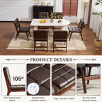 Furniliving Oak Wooden Dining Chairs Set of 2, Mid-Century Modern Leather Upholstered Kitchen Chair, Farmhouse Dining Room Chairs with Wide Seat, Brown