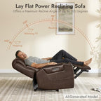 Watson & Whitely Genuine Leather Lay Flat Power Reclining Sofa, Brown | 3-Seater Recliner Couch, Power Headrests, Cup Holders, USB & Type-C Charging Ports, Electric Reclining, Living Room