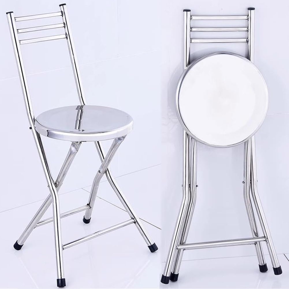 Folding Stool, Stainless Steel Bar Chair, Portable Collapsible Round Breakfast Bar Stool, Durable and Sturdy Portable Fold Up Stool for Outdoor Indoor Kitchen Dining Room