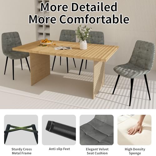 Velvet Dining Chairs Set of 4, Mid Century Upholstered Gray Dining Room Chairs Tufted Upholstered Kitchen Chairs Set of 4 for Dining Room, Bedroom, Living Room, Gray