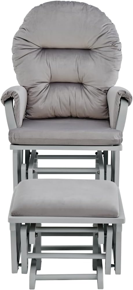 Madison Glider and Ottoman: Gray Wood & Light Gray Fabric