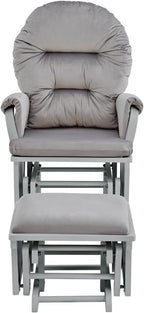 Madison Glider and Ottoman: Gray Wood & Light Gray Fabric