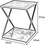 Telephone Table, 2 Tier Tempered Glass Sofa Side Table Living Room Iron Art Corner Table Snack Table Bedroom Nightstand Storage Shelf，18.8''x14.2''x20.4''(Color:White)