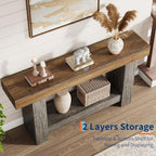 Garvee 63" Farmhouse 2-Tier Console Table for Entryway, Brown and Grey | Sofa Table with Storage, Sturdy U-Shaped Base, Long Entryway Table for Living Room, Easy Assembly
