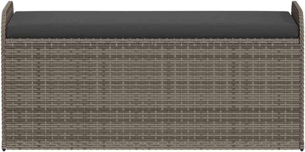 Poly Rattan Patio Storage Bench with Cushion, 45.3 Inch Outdoor Seat with Waterproof Bag and Gas Spring, Gray