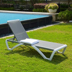 Domi Outdoor Lounge Chairs Set of 4, Aluminum Chaise Lounge Chairs for Outside with 5 Position Adjustable Backrest, Stackable Patio Lounge Chair with Wheels for Beach, Yard, Balcony, Poolside, Grey