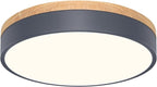 Modern Dimmable LED Close to Ceiling Light Minimalist Wood Oak Flush Mount Ceiling Light Fixture with Lampshade for Bedroom Living Room Bathroom Laundry Room (Grey-Dimmable, 11.8''/30cm)