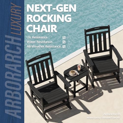 Outdoor Oversized Rocking Chairs Set of 2, HDPE All-Weather Resistant, Front Porch Rockers, Black