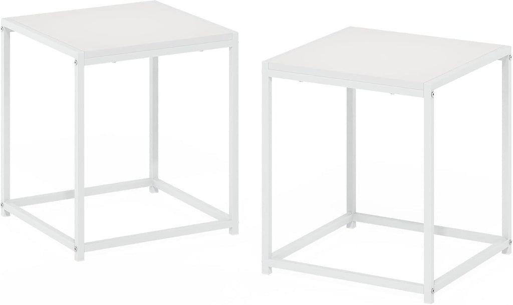 Furinno CAMNUS Side Table Set of 2, Metal Frame End Table, Night Stand, Bedside Table, Easy Assembly, for Living Room, Bedroom, White