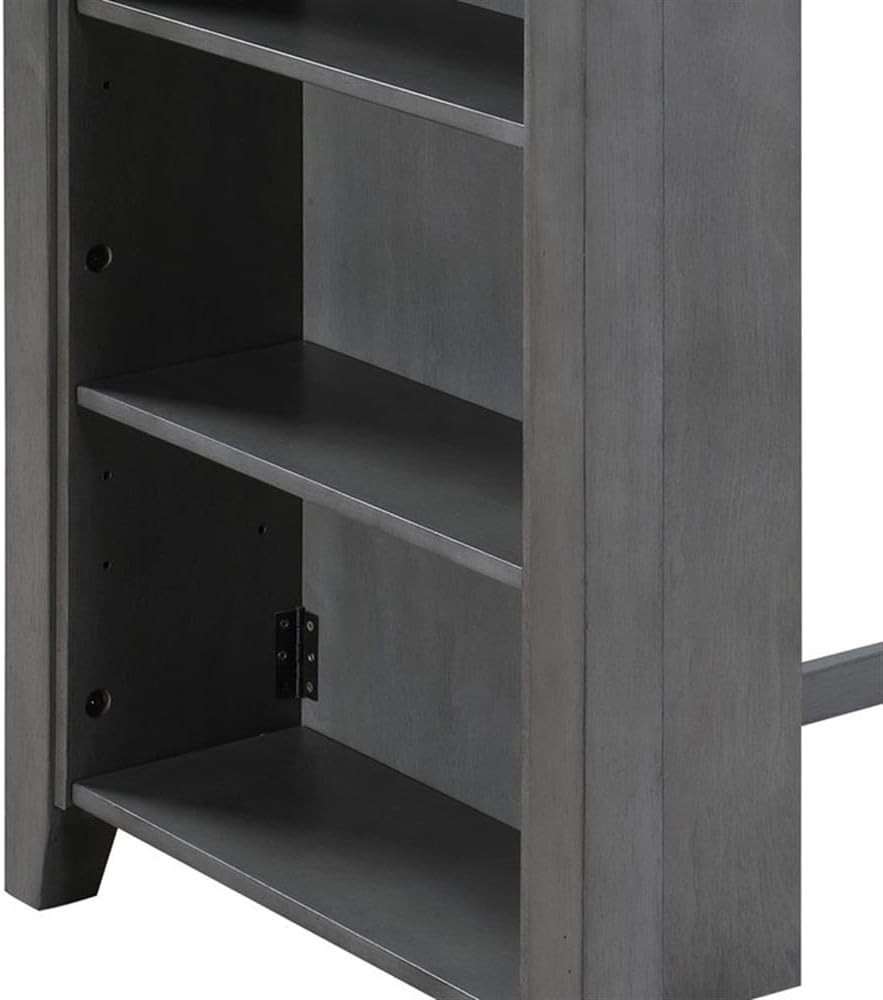 Lilola Home Graham 3-Piece Gray Finish Small Space Counter Height Dining Set with USB Charging Ports, Storage Shelves, and 2 Upholstered Chairs — Space-Saving Table & Chair Set for Apartments