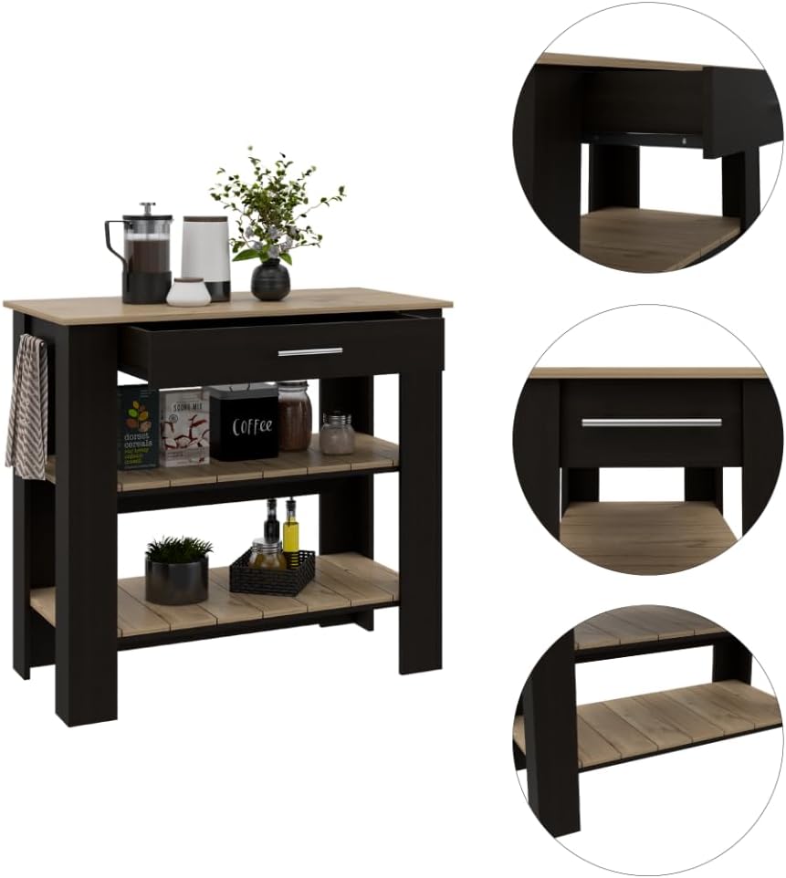 Kitchen Island 40 with Two Shelves One Drawer Four Legs | Includes two open shelves and one drawer for organized storage