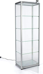Displays2go Locking Glass Display Case, Illuminated, Silver