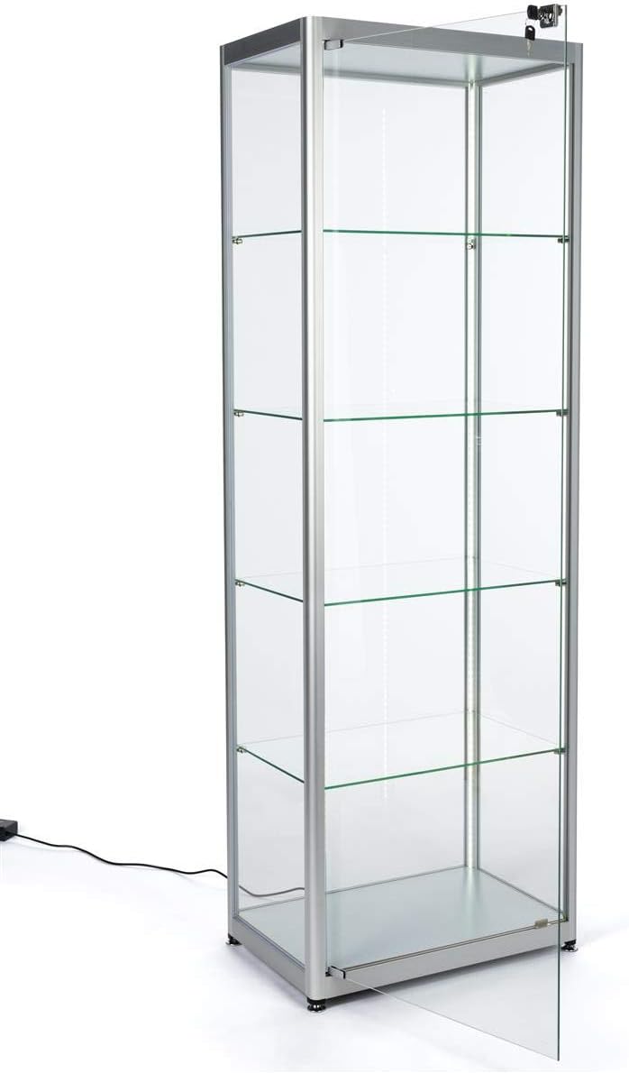 Displays2go Locking Glass Display Case, Illuminated, Silver