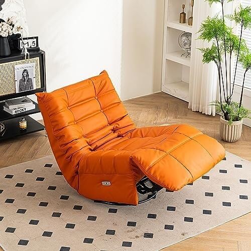 Electric Power Recliner Chair with 360° Swivel, USB Charging Ports, Footrest, and Side Pocket, Upholstered Glider for Living Room(Orange)