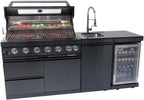 82 Inch 304 Stainless Steel Outdoor Integrated BBQ Kitchen Station (Black) | All-in-one 12-zone outdoor cooking station with 72000 BTU grill, built-in fridge & sink, rolling base for patio backyard