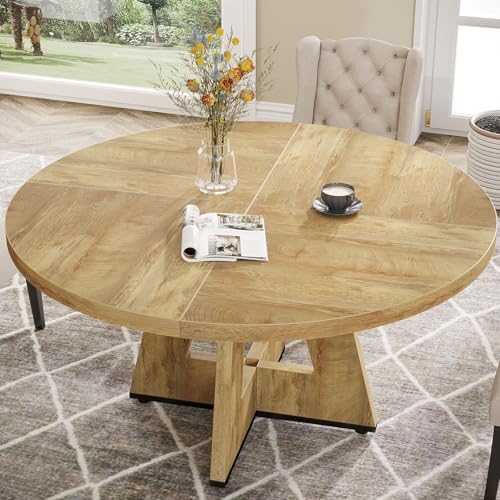 Tribesigns Farmhouse Dining Table, 47 Inch Round Dinner Table for 4, Rustic Round Dining Room Table for Home Dining Room Living Room (Natural)