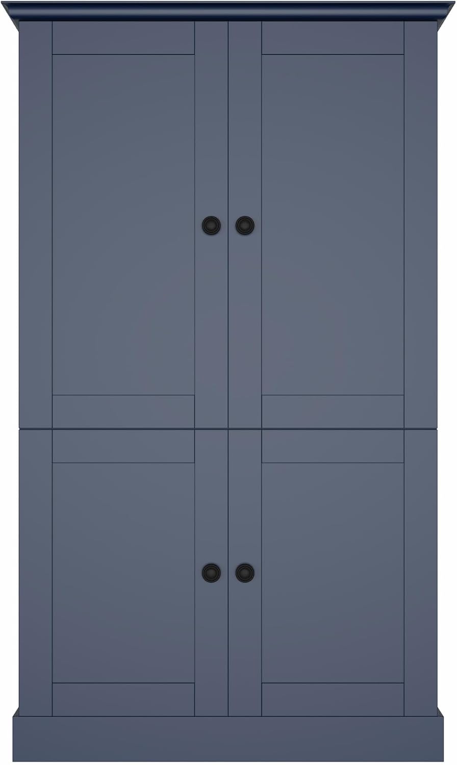 71" H Large Kitchen Pantry with 4 Doors, Freestanding Buffet with 3 Drawers, 6 Door Shelves and 6 Wine Racks, Wooden Storage Cabinet with Adjustable Shelves for Kitchen, Dining Room, Blue
