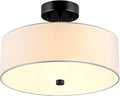 3-Light Semi Flush Mount Ceiling Light Fixture, 13" Black Drum Light, Modern Close to Ceiling Light with White Fabric Shade Lamps for Bedroom Living Dining Room Kitchen Hallway Entryway