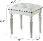 Vanity Bench Stool with Microfiber Leather Cushion, Vanity Chair Ottoman Dressing Stool with Solid Wood Legs for Bedroom, Makeup Room, Dressing Room, Easy Assembly (White)