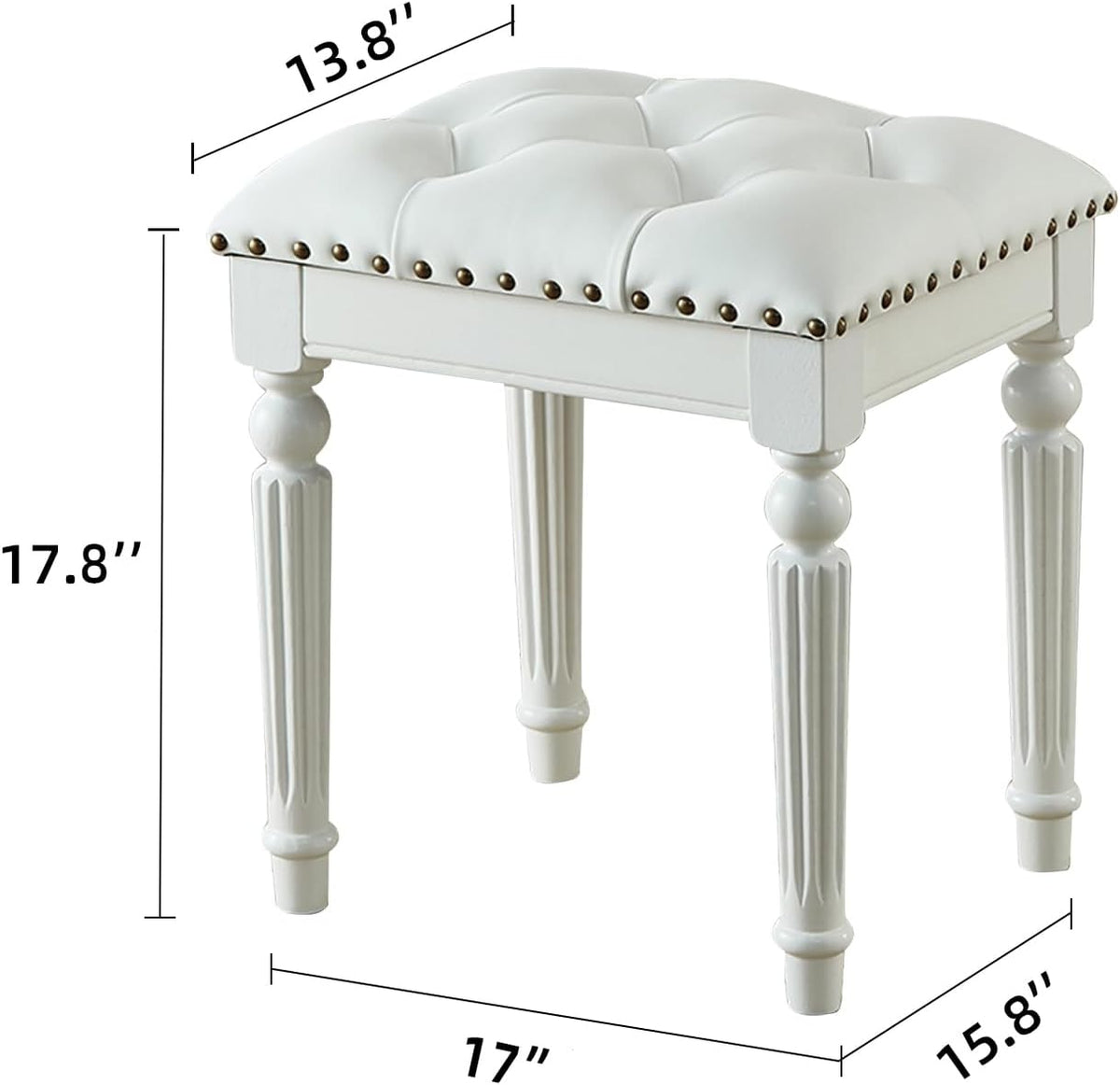 Vanity Bench Stool with Microfiber Leather Cushion, Vanity Chair Ottoman Dressing Stool with Solid Wood Legs for Bedroom, Makeup Room, Dressing Room, Easy Assembly (White)